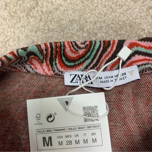 ZARA multicoloured jacquard long sleeve round neck mini dress Sz M NWT - Picture 5 of 9